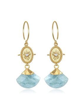 NIB Amelia Rose Fan Dangle Teardrop Genuine Aquamarine 14K Gold Filled